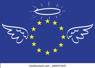 EU flag in the form of an angel, irony symbol of no guilty or decay