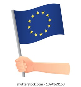 EU flag in hand. Patriotic background. Europe flag vector illustration