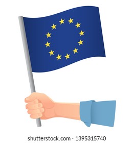EU flag in hand. Patriotic background. Europe flag vector illustration