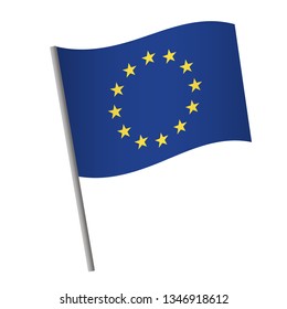 EU Flag Icon. Europe Flag On A Pole Vector Illustration.