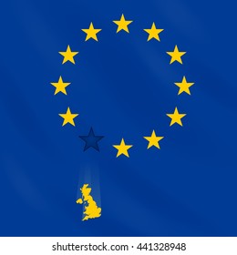 EU flag loses one star (membership of Great Britain).
Illustration is devoted to Great Britain membership in EU, risk of member exit.