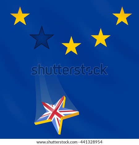 EU flag loses one star (membership of Great Britain).
Illustration is devoted to Great Britain membership in EU, risk of member exit.