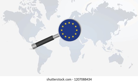 EU flag in magnifying glass. vector illustration