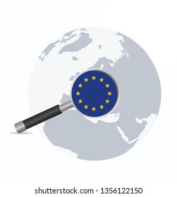 EU flag in magnifying glass. vector illustration