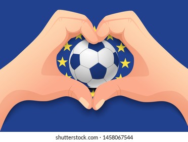 EU flag and soccer ball. National football background. Soccer ball with flag of Europe vector illustration