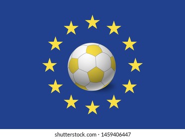 EU flag and soccer ball. National football background. Europe flag vector illustration