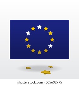EU flag with stars falling off in discord. European Union countries disagreement.
