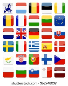 EU Flags Flat Square Icon Set.All elements are separated in editable layers clearly labeled.