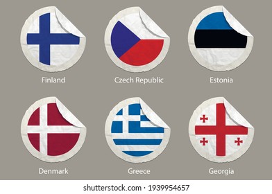 Etiquetas de papel de las banderas de la UE. Países de la UE. ilustración vectorial