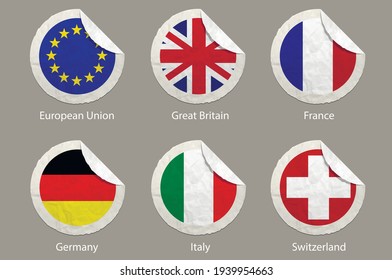 Etiquetas de papel de las banderas de la UE. Países de la UE. ilustración vectorial