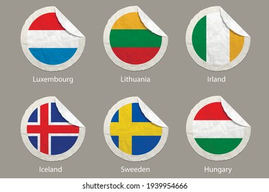 EU-Flaggen-Papieraufkleber. EU-Länder. Vektorgrafik