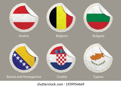 EU-Flaggen-Papieraufkleber. EU-Länder. Vektorgrafik