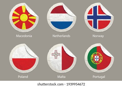 EU Flags Paper Stickers. EU countries. vector illustration