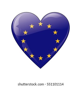 EU. A fully editable vector illustration of a flag icon in a form of a shiny heart. EPS 10