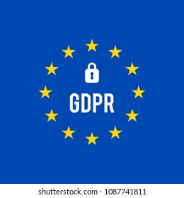 EU GDPR and padlock symbol. General Data Protection Regulation. Concept cyber security technology sign. Vector stock illustration