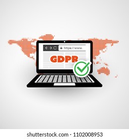 Concepto de diseño del Reglamento General de Protección de Datos de la UE (GDPR) - Normas para el almacenamiento y manejo de datos personales seguros - Ilustración de vectores