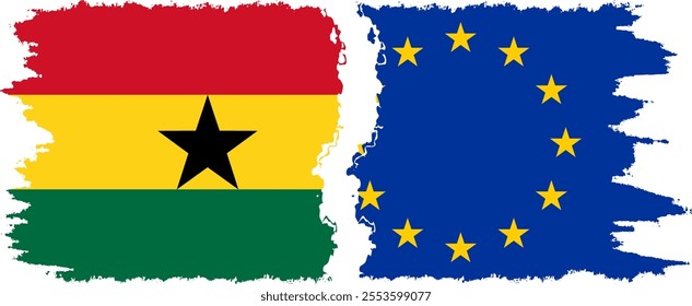 EU and Ghana grunge flags connection, vector