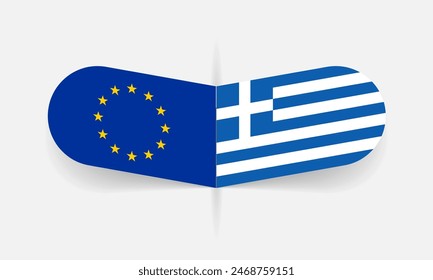 EU and Greece flags. European Union and Greek flag, national symbol design. Vector illustration.