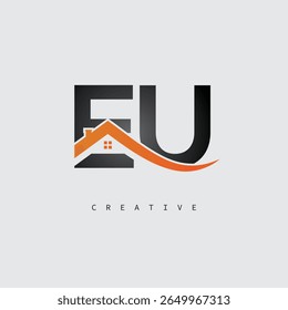EU House Letter Logo – Creative Real Estate Monogram with Roof Shape and Home Icon for Property, Architecture and Modern Branding Identity