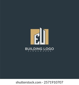 EU initial letter building logo for real estate with square design