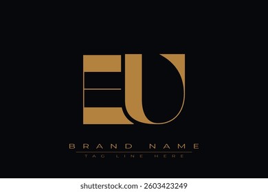 EU initial letter logo design. Letter E and U luxury alphabet letter logo icon template