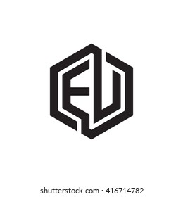 EU initial letters loop linked hexagon monogram logo