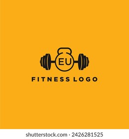 EU initial monogram for fitnes or gym logo with creative barbell design