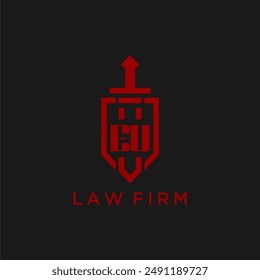 EU initial monogram for law firm with sword and shield logo image