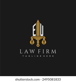 EU initial monogram for lawfirm logo with sword and scale