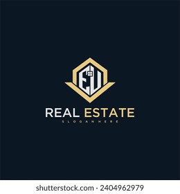 EU initial monogram logo for real estate with home shape creative design