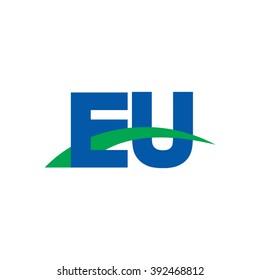 EU initial overlapping swoosh letter logo blue green