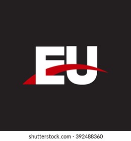 EU initial overlapping swoosh letter logo white red black background