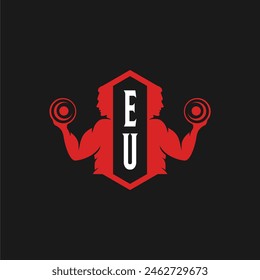 EU initials fitness sport gym logo design vector