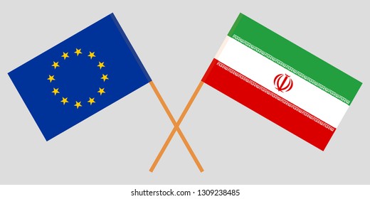 EU and Iran. The European and Iranian flags. Official colors. Correct proportion. Vector illustration