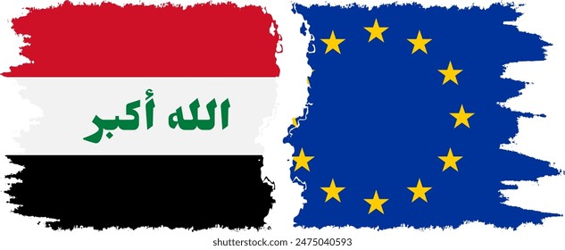 EU and Iraq grunge flags connection, vector