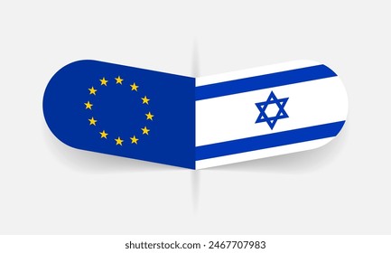 Banderas de la UE e Israel. Bandera de la Unión Europea e Israel, diseño de símbolo nacional. Ilustración vectorial.