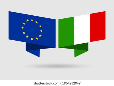 EU and Italy flags. European Union and Italian national symbols. Vector illustration.