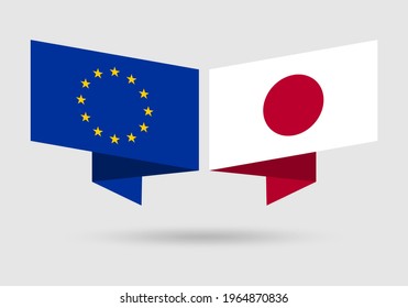 Die Flaggen der EU und Japans. Nationale Symbole der Europäischen Union und Japans. Vektorgrafik.