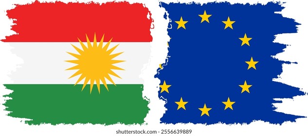 EU and  Kurdistan grunge flags connection, vector