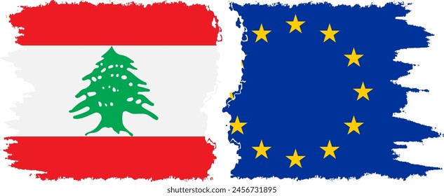 EU and Lebanon grunge flags connection, vector