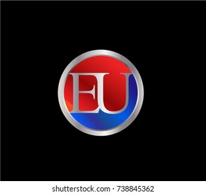 EU Letter logo Design in a circle. Blue and silver colored




