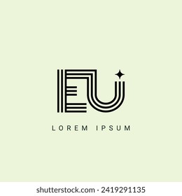 EU Letter Logo Design Vector Template. Alphabet Initial Letter EU Logo Design With Glossy Reflection Business Illustration