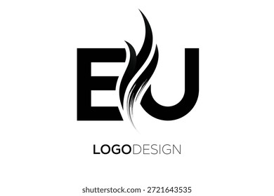 EU-Buchstabe Monogramm Logo mit künstlerischem Pinselstrich für moderne Markenidentität