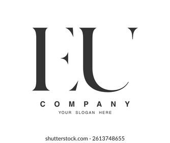 EU logo design. Initial letter e and u serif font style. Creative classic company name typography. Trendy logotype or identity. Vector illustration.
