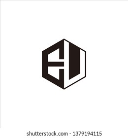 EU Logo Initial Monogram Negative Space Designs Templete with Black color and White Background