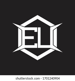 Monograma de logotipo de la UE con modelo hexagonal y de diseño de cuatro ejes