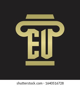 EU Logo monogram with pillar style design template with gold colors