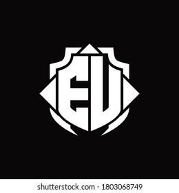 Monograma del logotipo de la UE con línea de protección y plantilla de diseño de 3 flechas sobre fondo negro
