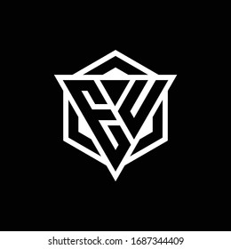 EU logo monogram with triangle and hexagon shape combination isolated on back and white colors