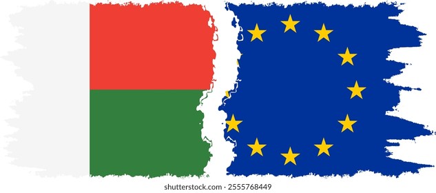 EU and Madagascar grunge flags connection, vector